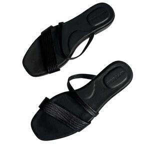 Poppy Barley Black Leather Double Strap Slide Sandals Womens 7.5 Minimalist